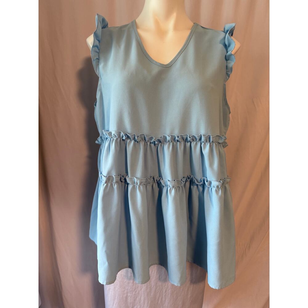 SHEIN Women's Blue Ruffle Sleeve Babydoll Top
